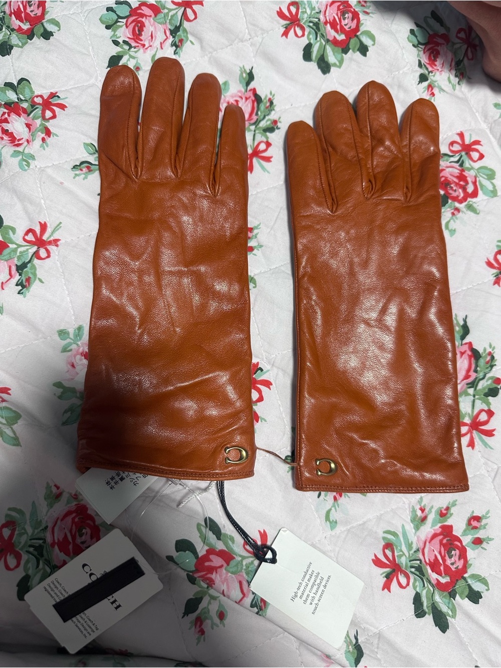 Coach Leather Gloves in orange brown